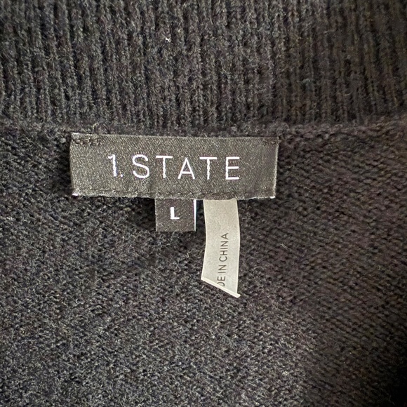 NWT 1.STATE Whipstitch Sweater Dress L Black Collared Knit Midi Preppy Winter - Picture 6 of 11